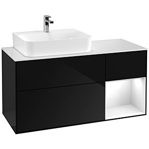 Villeroy und Boch Finion Waschtischunterschrank F151GFPH 120cm, Abdeckplatte white matt, Regal rechts Glossy white lacquer, Glossy Black Lacquer