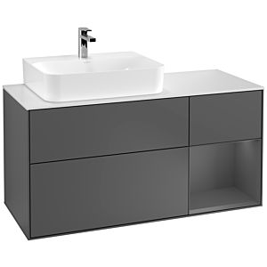 Villeroy und Boch Finion Waschtischunterschrank F151GKGK 120cm, Abdeckplatte white matt, Regal rechts Anthracite matt, Anthracite matt