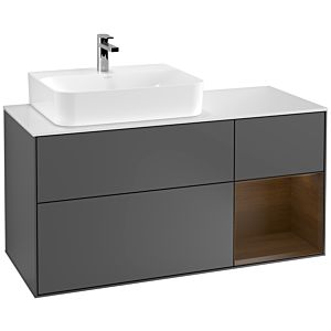 Villeroy et Boch Finion Villeroy et Boch F151GNGK 120cm, couvercle blanc mat, étagère droite placage noyer, anthracite mat