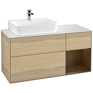 Villeroy und Boch Finion Waschtischunterschrank F151GNPC 120cm, Abdeckplatte white matt, Regal rechts Walnut veneer, Oak Veneer