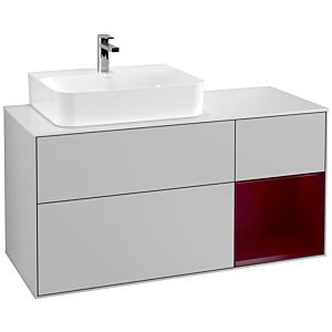 Villeroy und Boch Finion Waschtischunterschrank F151HBGJ 120cm, Abdeckplatte white matt, Regal rechts Peony, Light grey matt