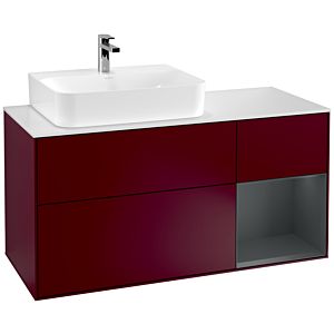 Villeroy und Boch Finion Waschtischunterschrank F151HGHB 120cm, Abdeckplatte white matt, Regal rechts Midnight Blue Matt Lacquer, Peony Matt