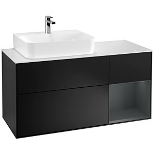 Villeroy und Boch Finion Waschtischunterschrank F151HGPD 120cm, Abdeckplatte white matt, Regal rechts Midnight Blue Matt Lacquer, Black matt lacquer
