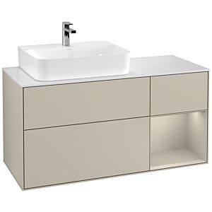 Villeroy und Boch Finion Waschtischunterschrank F151HHHH 120cm, Abdeckplatte white matt, Regal rechts Sand Matt, Sand Matt Lacquer