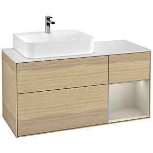 Villeroy und Boch Finion Waschtischunterschrank F151HHPC 120cm, Abdeckplatte white matt, Regal rechts Sand Matt, Oak Veneer
