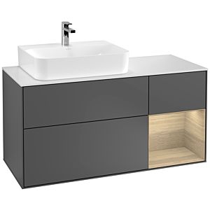 Villeroy und Boch Finion Waschtischunterschrank F151PCGK 120cm, Abdeckplatte white matt, Regal rechts Oak Veneer, Anthracite matt