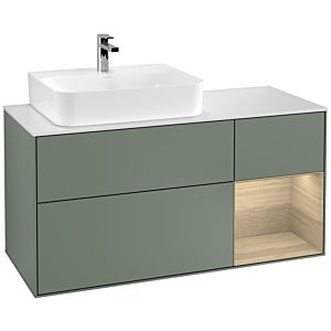 Villeroy et Boch Finion Villeroy et Boch F151PCGM 120cm, plaque de finition blanc mat, étagère à droite Oak Veneer , Olive Matt Lacquer