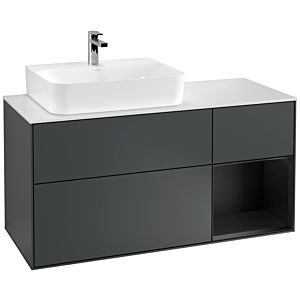 Villeroy und Boch Finion Waschtischunterschrank F151PDHG 120cm, Abdeckplatte white matt, Regal rechts Black matt lacquer, Midnight Blue Matt Lacquer