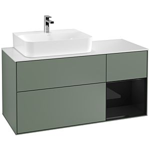 Villeroy and Boch Finion Villeroy and Boch Finion F151PHGM 120cm, cover plate matt white, shelf on the right Glossy Black Lacquer , Olive Matt Lacquer