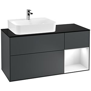 Villeroy und Boch Finion Waschtischunterschrank F152GFHG 120cm, Abdeckplatte black matt, Regal rechts Glossy white lacquer, Midnight Blue Matt Lacquer