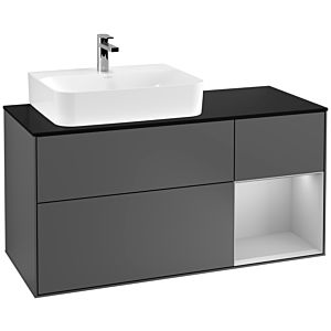 Villeroy und Boch Finion Waschtischunterschrank F152GJGK 120cm, Abdeckplatte black matt, Regal rechts Light grey matt, Anthracite matt