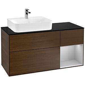 Villeroy und Boch Finion Waschtischunterschrank F152GJGN 120cm, Abdeckplatte black matt, Regal rechts Light grey matt, Walnut veneer