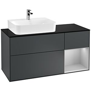 Villeroy und Boch Finion Waschtischunterschrank F152GJHG 120cm, Abdeckplatte black matt, Regal rechts Light grey matt, Midnight Blue Matt Lacquer