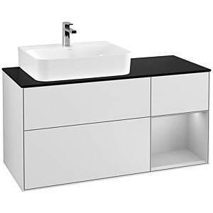 Villeroy und Boch Finion Waschtischunterschrank F152GJMT 120cm, Abdeckplatte black matt, Regal rechts Light grey matt, White matt lacquer