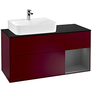 Villeroy und Boch Finion Waschtischunterschrank F152GKHB 120cm, Abdeckplatte black matt, Regal rechts Anthracite matt, Peony Matt