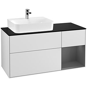 Villeroy und Boch Finion Waschtischunterschrank F152GKMT 120cm, Abdeckplatte black matt, Regal rechts Anthracite matt, White matt lacquer