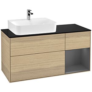 Villeroy und Boch Finion Waschtischunterschrank F152GKPC 120cm, Abdeckplatte black matt, Regal rechts Anthracite matt, Oak Veneer