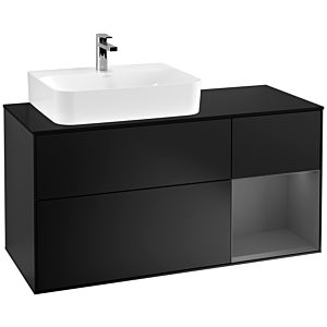 Villeroy und Boch Finion Waschtischunterschrank F152GKPD 120cm, Abdeckplatte black matt, Regal rechts Anthracite matt, Black matt lacquer