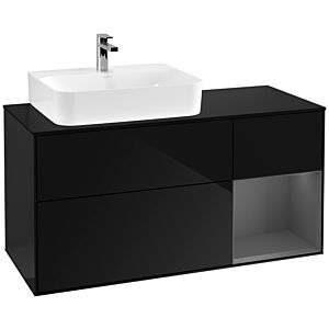 Villeroy und Boch Finion Waschtischunterschrank F152GKPH 120cm, Abdeckplatte black matt, Regal rechts Anthracite matt, Glossy Black Lacquer