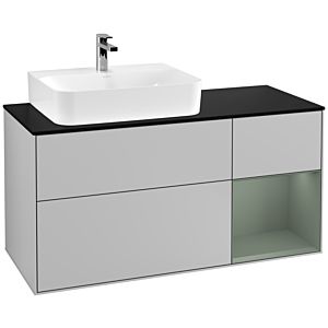 Villeroy and Boch Finion Villeroy and Boch Finion F152GMGJ 120cm, cover plate black matt, shelf on the right Olive Matt Lacquer , light gray matt