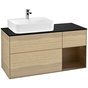 Villeroy und Boch Finion Waschtischunterschrank F152GNPC 120cm, Abdeckplatte black matt, Regal rechts Walnut veneer, Oak Veneer