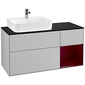 Villeroy und Boch Finion Waschtischunterschrank F152HBGJ 120cm, Abdeckplatte black matt, Regal rechts Peony, Light grey matt