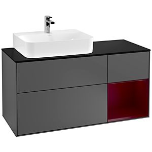 Villeroy und Boch Finion Waschtischunterschrank F152HBGK 120cm, Abdeckplatte black matt, Regal rechts Peony, Anthracite matt