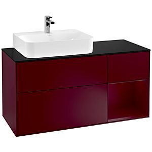 Villeroy und Boch Finion Waschtischunterschrank F152HBHB 120cm, Abdeckplatte black matt, Regal rechts Peony, Peony Matt