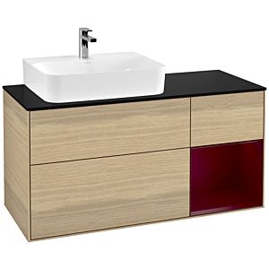 Villeroy und Boch Finion Waschtischunterschrank F152HBPC 120cm, Abdeckplatte black matt, Regal rechts Peony, Oak Veneer