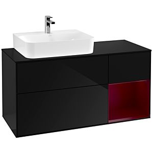 Villeroy und Boch Finion Waschtischunterschrank F152HBPH 120cm, Abdeckplatte black matt, Regal rechts Peony, Glossy Black Lacquer