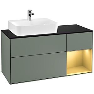 Villeroy et Boch Finion Villeroy et Boch F152HFGM 120cm, plaque de finition noir mat, étagère droite or mat, Olive Matt Lacquer