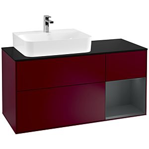 Villeroy und Boch Finion Waschtischunterschrank F152HGHB 120cm, Abdeckplatte black matt, Regal rechts Midnight Blue Matt Lacquer, Peony Matt