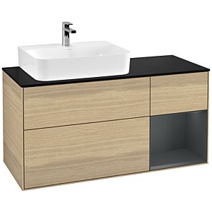 Villeroy und Boch Finion Waschtischunterschrank F152HGPC 120cm, Abdeckplatte black matt, Regal rechts Midnight Blue Matt Lacquer, Oak Veneer