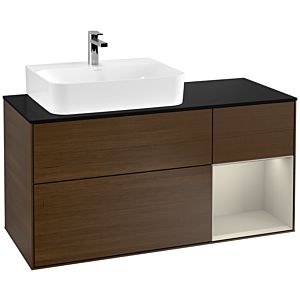 Villeroy und Boch Finion Waschtischunterschrank F152HHGN 120cm, Abdeckplatte black matt, Regal rechts Sand Matt, Walnut veneer