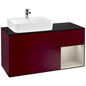 Villeroy und Boch Finion Waschtischunterschrank F152HHHB 120cm, Abdeckplatte black matt, Regal rechts Sand Matt, Peony Matt