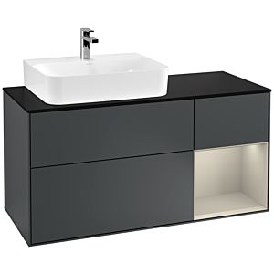 Villeroy und Boch Finion Waschtischunterschrank F152HHHG 120cm, Abdeckplatte black matt, Regal rechts Sand Matt, Midnight Blue Matt Lacquer