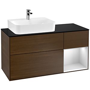 Villeroy and Boch Finion Villeroy and Boch Finion F152MTGN 120cm, cover plate black matt, shelf on the right white matt lacquer, walnut veneer
