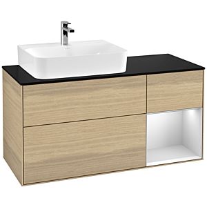 Villeroy und Boch Finion Waschtischunterschrank F152MTPC 120cm, Abdeckplatte black matt, Regal rechts White matt lacquer, Oak Veneer