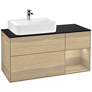 Villeroy und Boch Finion Waschtischunterschrank F152PCPC 120cm, Abdeckplatte black matt, Regal rechts Oak Veneer, Oak Veneer