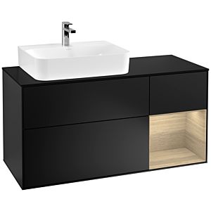 Villeroy und Boch Finion Waschtischunterschrank F152PCPD 120cm, Abdeckplatte black matt, Regal rechts Oak Veneer, Black matt lacquer