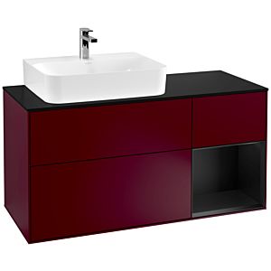 Villeroy und Boch Finion Waschtischunterschrank F152PDHB 120cm, Abdeckplatte black matt, Regal rechts Black matt lacquer, Peony Matt