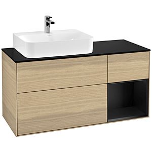 Villeroy und Boch Finion Waschtischunterschrank F152PDPC 120cm, Abdeckplatte black matt, Regal rechts Black matt lacquer, Oak Veneer