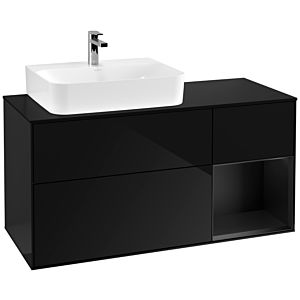 Villeroy und Boch Finion Waschtischunterschrank F152PDPH 120cm, Abdeckplatte black matt, Regal rechts Black matt lacquer, Glossy Black Lacquer