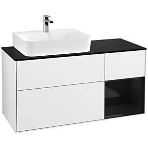 Villeroy und Boch Finion Waschtischunterschrank F152PHGF 120cm, Abdeckplatte black matt, Regal rechts Glossy Black Lacquer, Glossy white lacquer