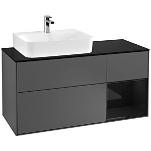 Villeroy und Boch Finion Waschtischunterschrank F152PHGK 120cm, Abdeckplatte black matt, Regal rechts Glossy Black Lacquer, Anthracite matt