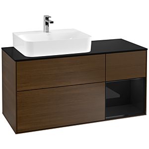 Villeroy und Boch Finion Waschtischunterschrank F152PHGN 120cm, Abdeckplatte black matt, Regal rechts Glossy Black Lacquer, Walnut veneer