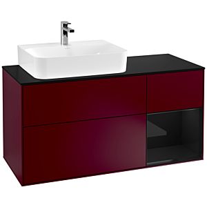 Villeroy und Boch Finion Waschtischunterschrank F152PHHB 120cm, Abdeckplatte black matt, Regal rechts Glossy Black Lacquer, Peony Matt