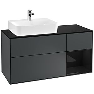 Villeroy und Boch Finion Waschtischunterschrank F152PHHG 120cm, Abdeckplatte black matt, Regal rechts Glossy Black Lacquer, Midnight Blue Matt Lacquer
