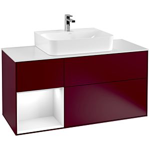 Villeroy et Boch Finion Villeroy et Boch F161GFHB 120cm, plaque de finition blanc mat, étagère gauche laqué blanc brillant, Peony Matt