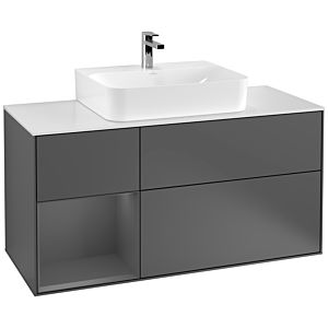 Villeroy et Boch Finion Villeroy et Boch F161GKGK 120cm, plaque de recouvrement blanc mat, étagère gauche anthracite mat, anthracite mat